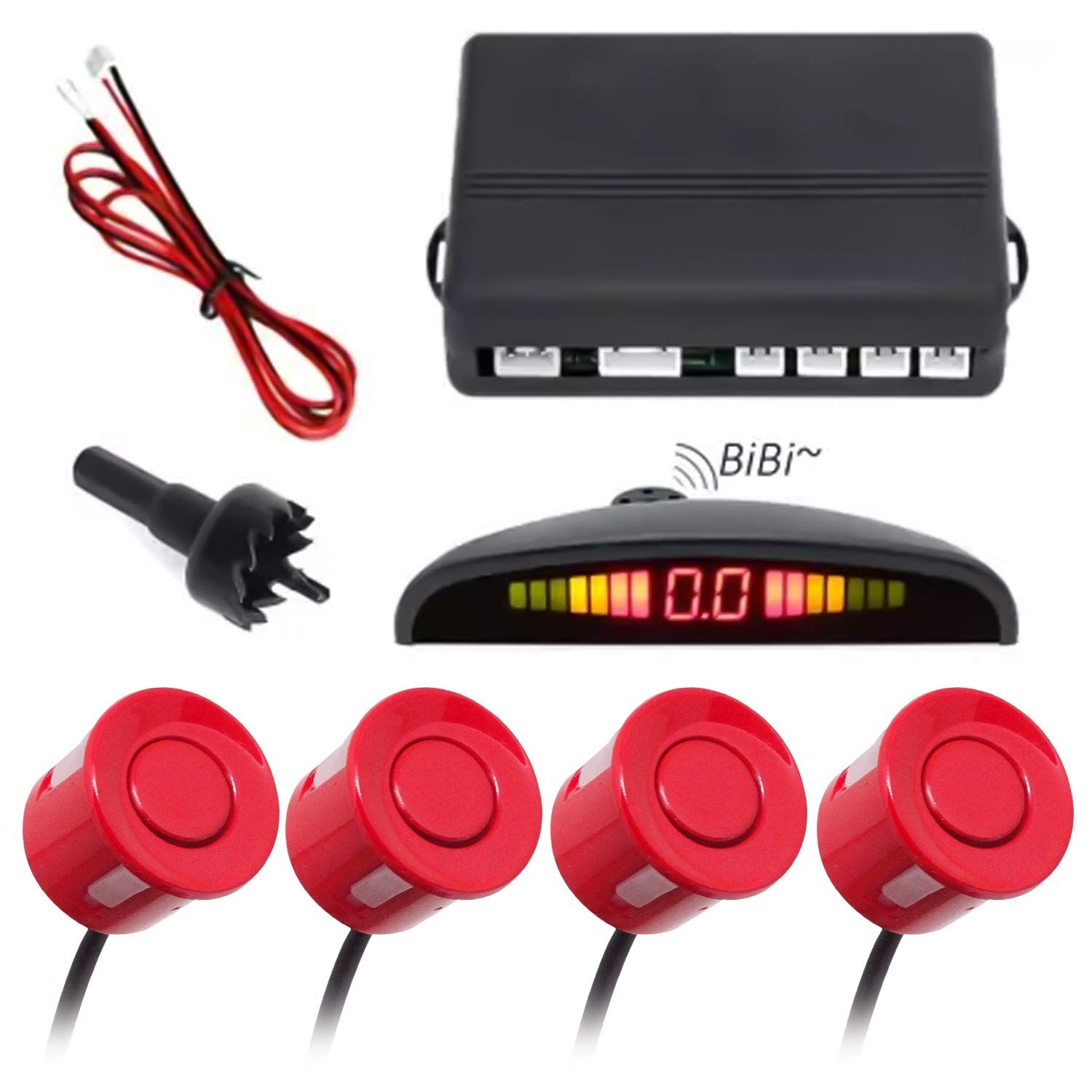 FABTEC - Car Reverse Parking Sensor with LED Display 4 Sensor Reverse Parking Auto Radar Detectors