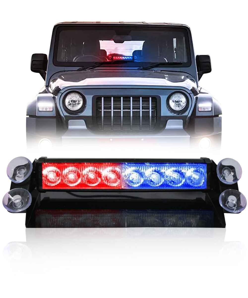 FABTEC - Car Police Light 8 Led Red & Blue Strobe Flashing Warning Emergency Led Lights for All Cars
