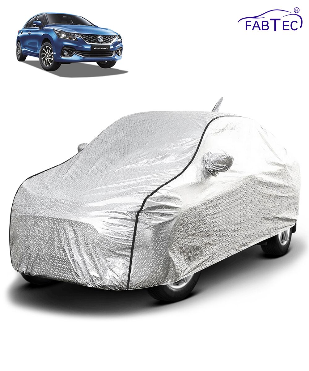 FABTEC - Metallic Silver Black Border Waterproof Car Body Cover for Maruti Suzuki Baleno New