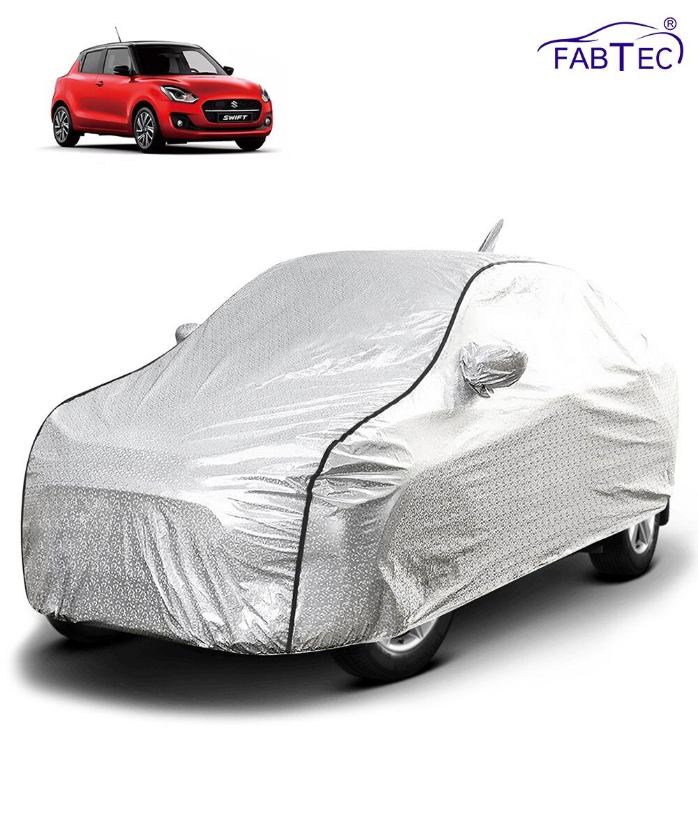 FABTEC - Metallic Silver Black Border Waterproof Car Body Cover for Maruti Suzuki Swift 2018