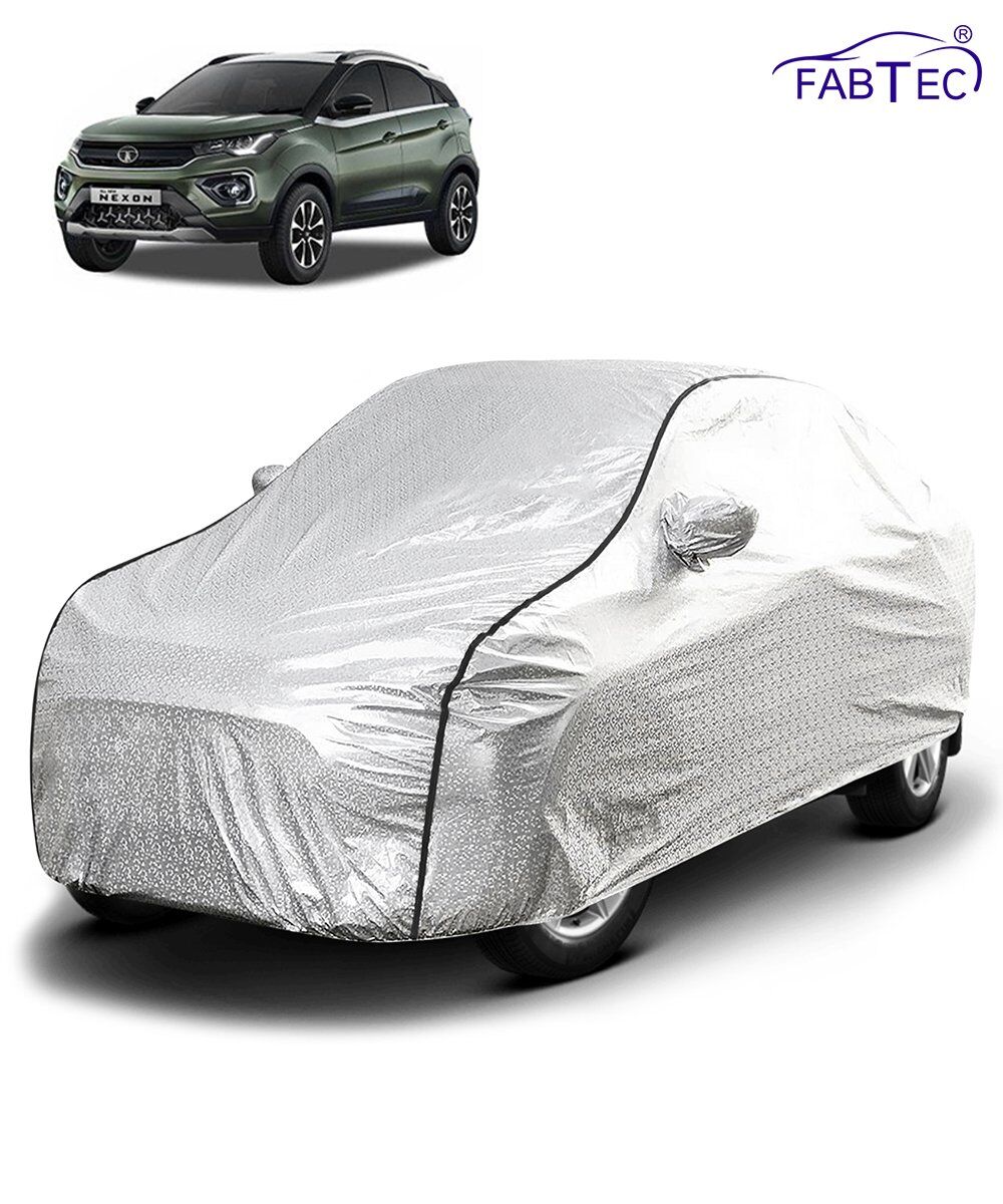 FABTEC - Metallic Silver Black Border Waterproof Car Body Cover for Tata Nexon